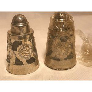 Mexican Sterling Silver Overlay Salt & Pepper Shaker Set, Mid-Century NOS